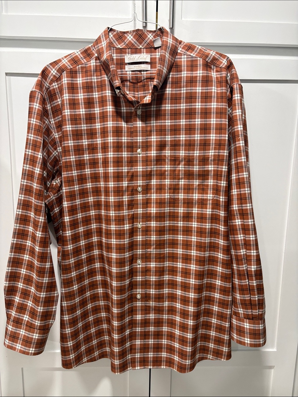 Roundtree & Yorke Gold Label Burnt Orange Plaid Button-Down Shirt